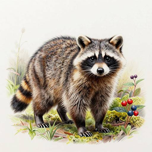 Detailed Raccoon Dog Wildlife Illustration
