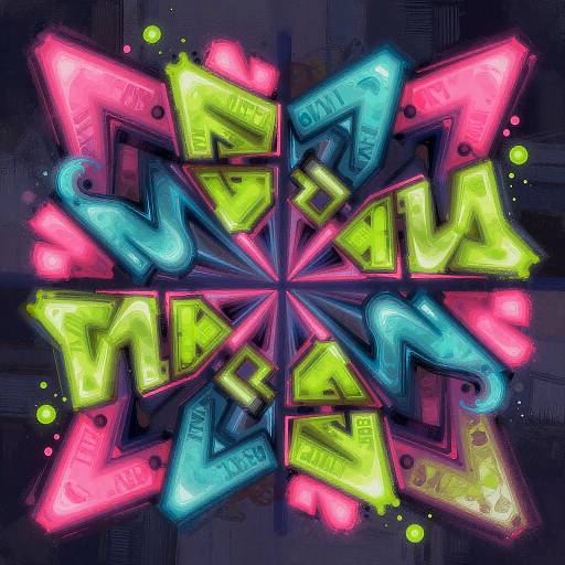 Vibrant Neon Ambigram Abstract Art