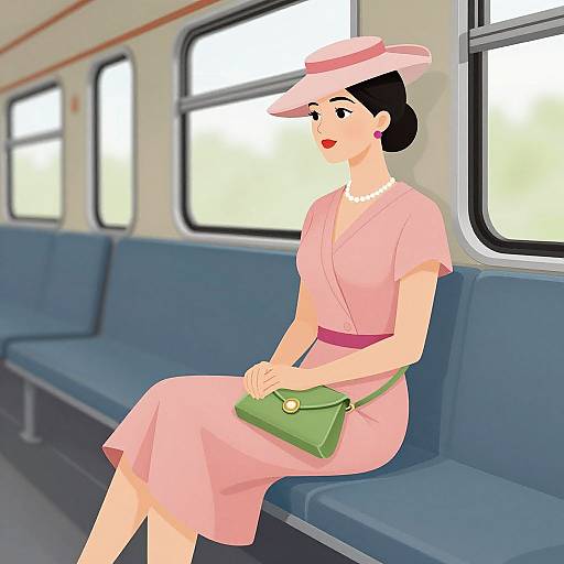 Elegant Woman in Pink Dress on Train