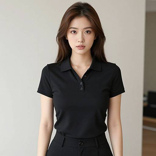 Realistic Photo of Woman in Black Polo