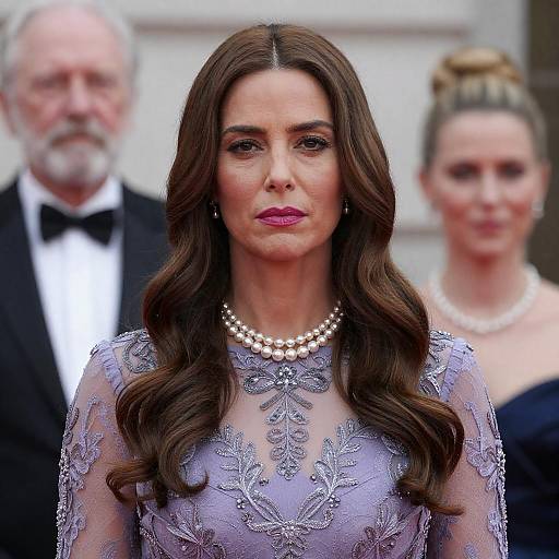 Elegant Woman in Purple Lace Dress