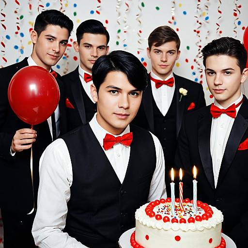 Young Men in Formal Wear at Birthday Party