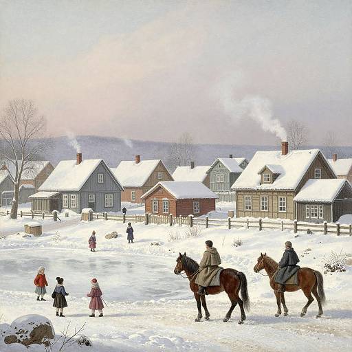 1888 Serene Winter Village Scene