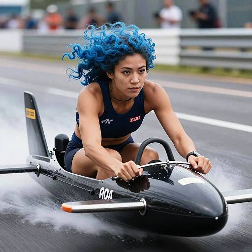 Curly Blue-Haired Aqua Racer