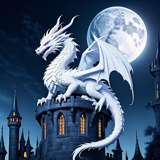 Albino Dragon on Gothic Castle Tower Albino Dragon on Gothic Castle Tower