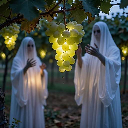 Ghostly Vineyard with Glowing Grapes