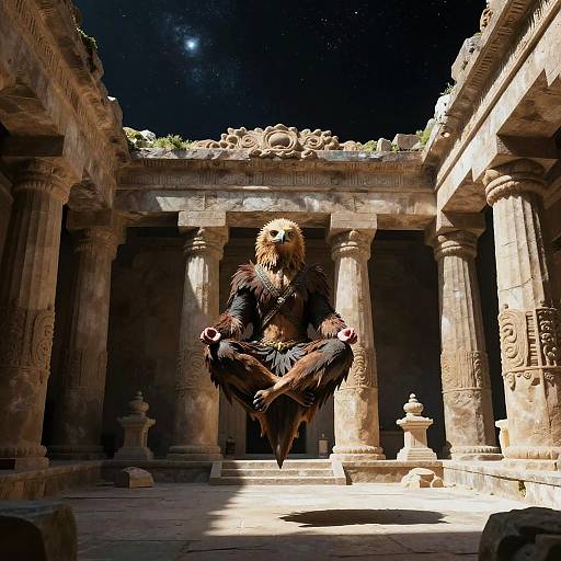 Hyper-Realistic Griffon Meditating in Temple