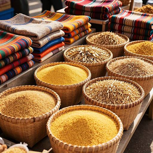 Vibrant Market with Diverse Grains