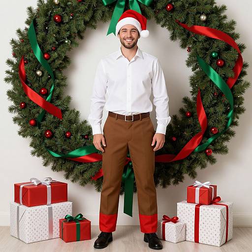 Cheerful Man in Festive Christmas Outfit