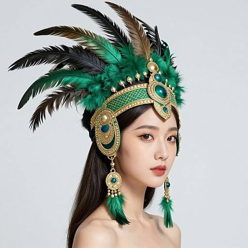 Woman in Green and Gold Headdress