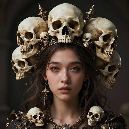 Gothic Girl with Skull Crown Portrait