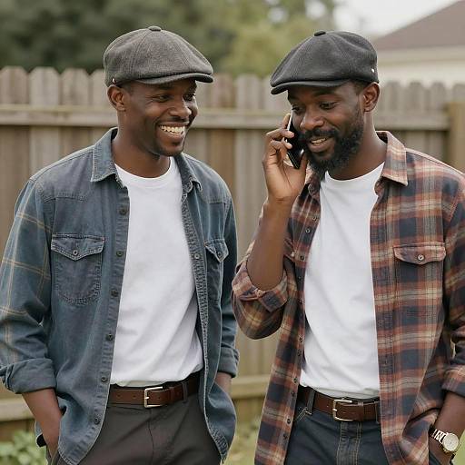 Friendly Men in Plaid Shirts Outdoors