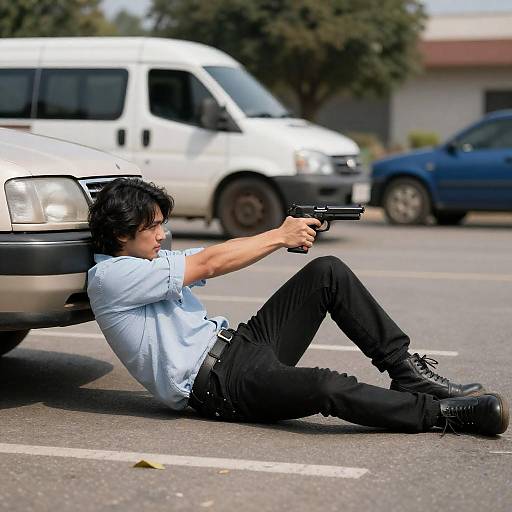 Dramatic Action Scene with Man and Cars