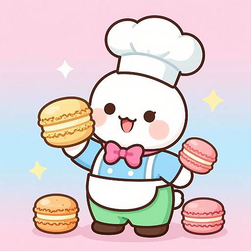 Chef Bunny with Colorful Macarons