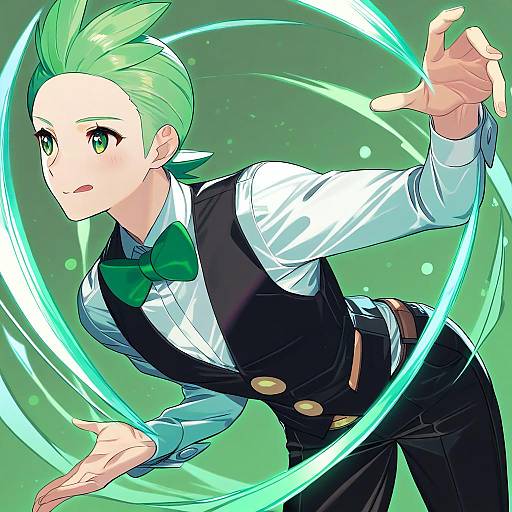 Illustration of Cilan (pokemon), pokemon in the style of Kagematsuri