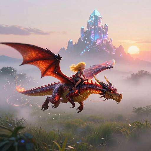 Girl Riding Fire-Breathing Dragon