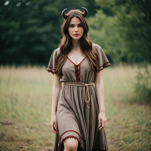 Woman in Rustic Dress with Horns Headband