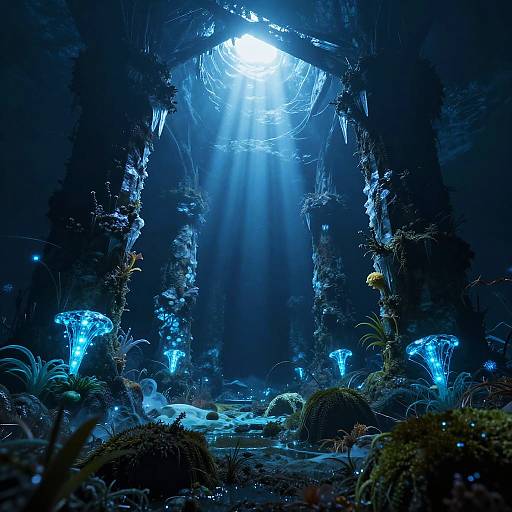 Sunken Ruins Beneath Glowing Glacier