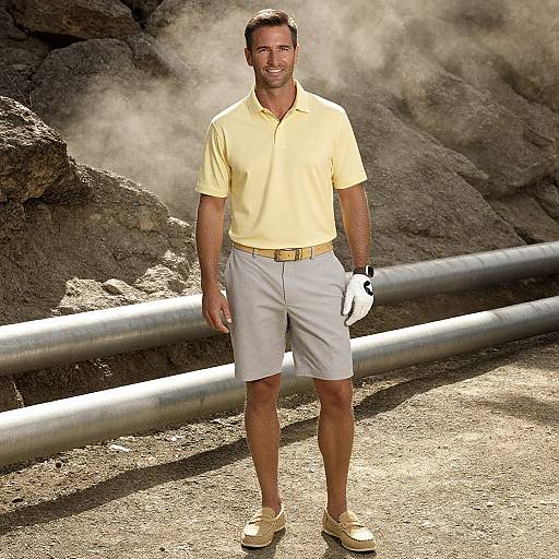 Confident Man in Sepia Golf Attire