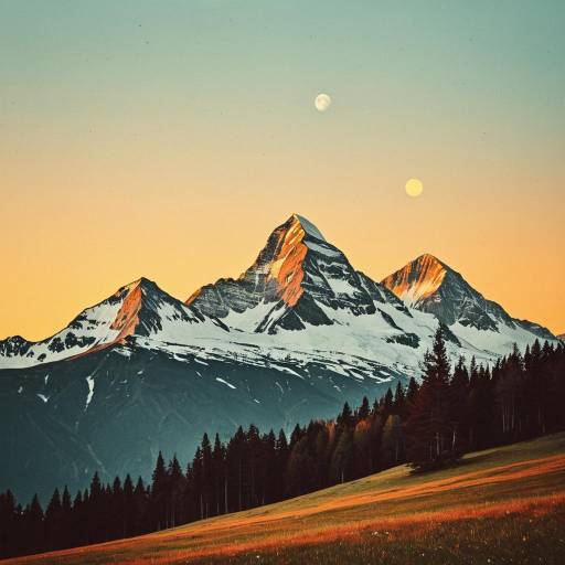 Retro minimalist Alps mountain sunset