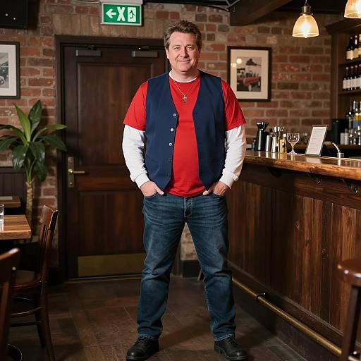 Middle-Aged Man in Casual Pub Interior