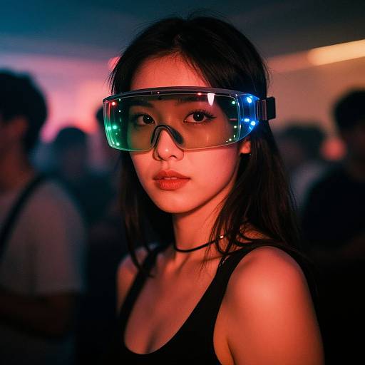 Cyberpunk Woman at Rave in VR Visor