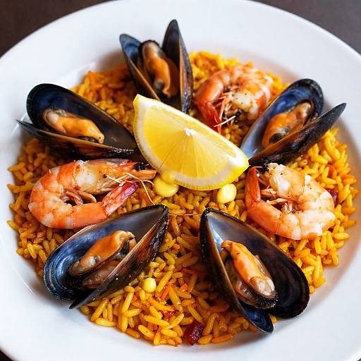 Saffron Seafood Paella Close-Up