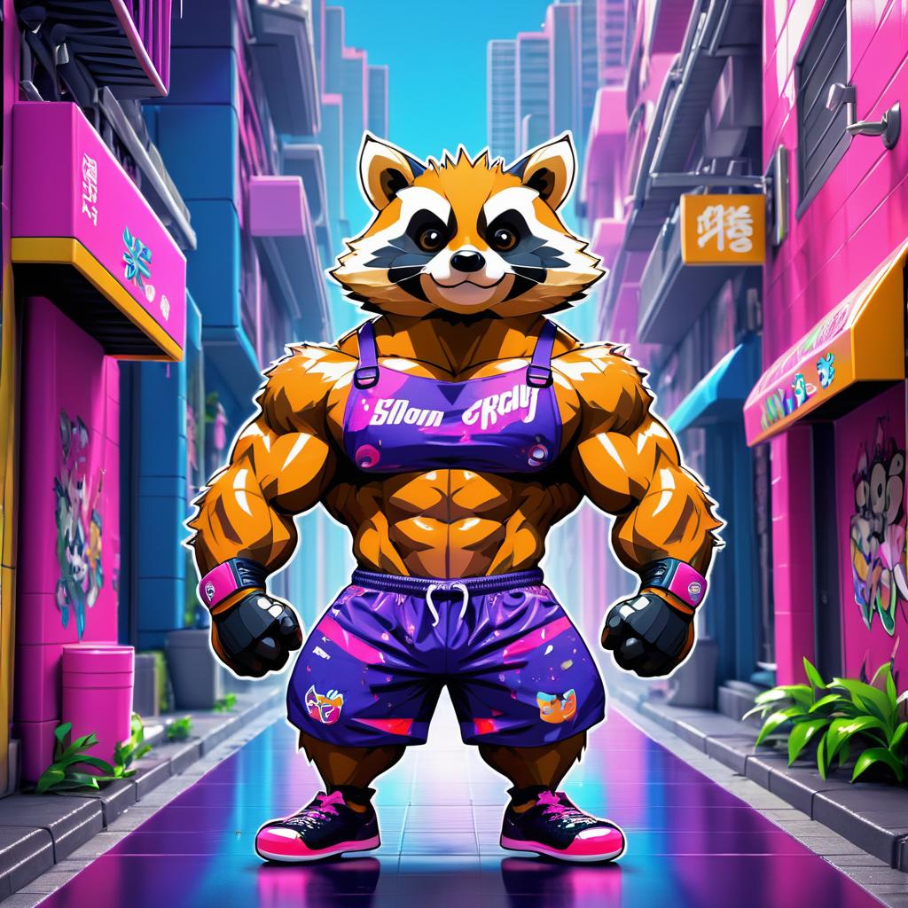 Buff Raccoon Mr. Olympia in Urban Alley