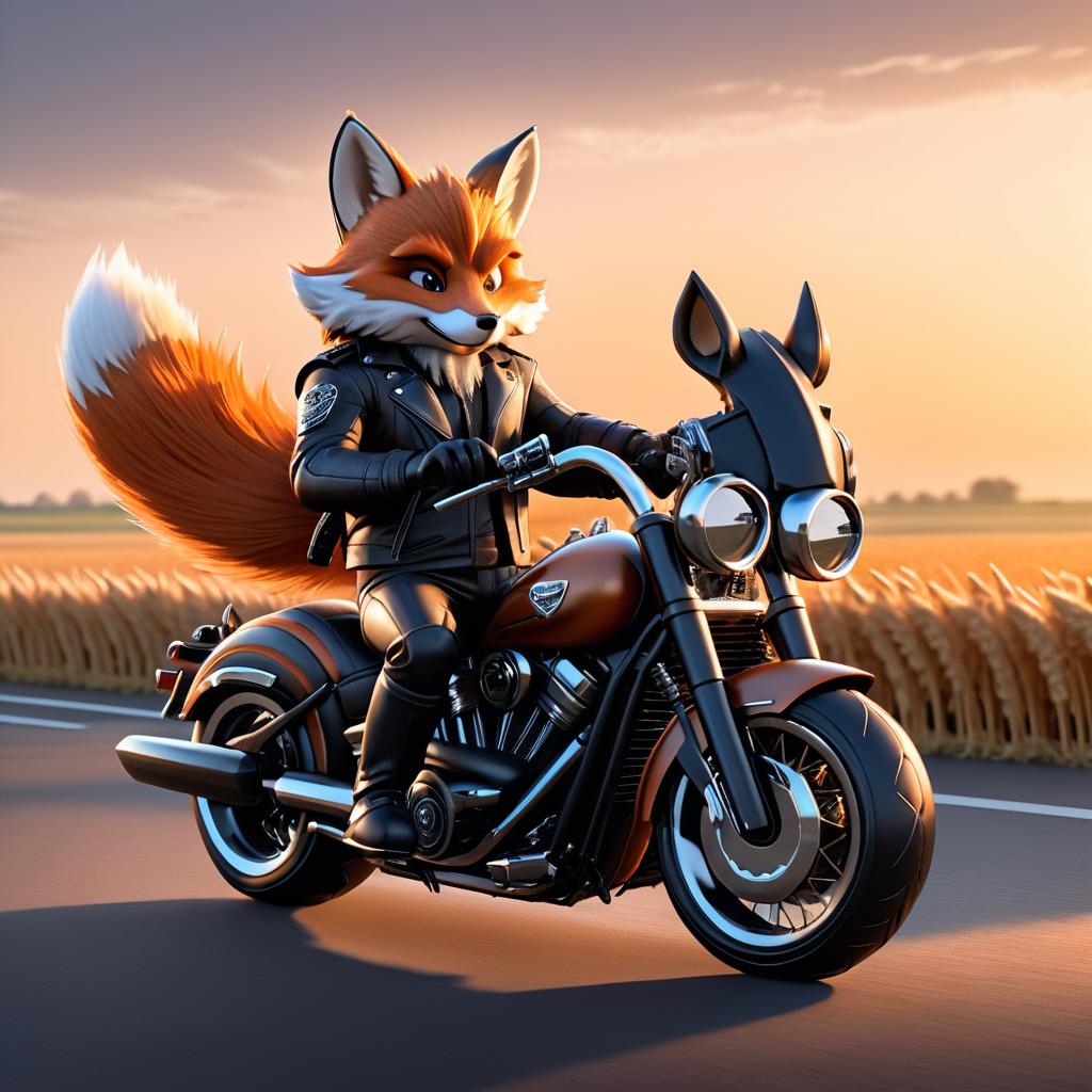 Hyperrealistic Biker Fox on Harley