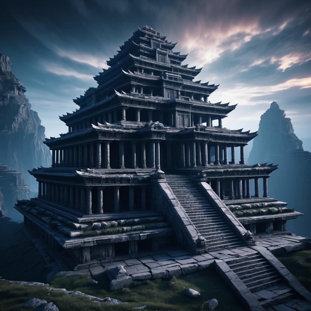 Hyperrealistic Mountain Temple at Dusk