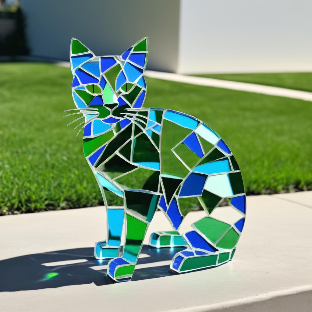 Shattered Elegance: Glass Cat Sculpture