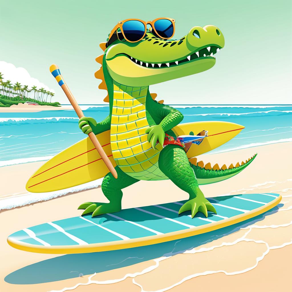 Crocodile Surfer: Beach Fun Illustration