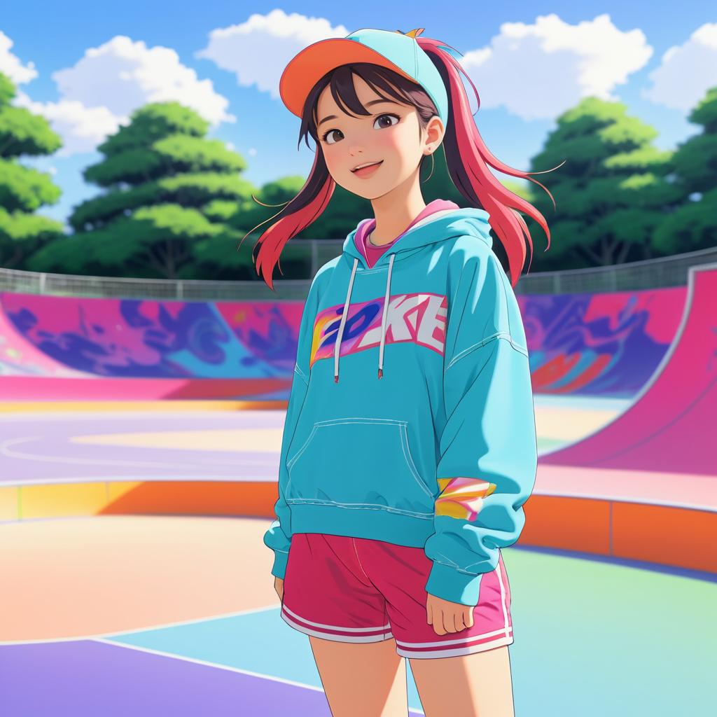 Exhilarating Anime Scene in Skate Park