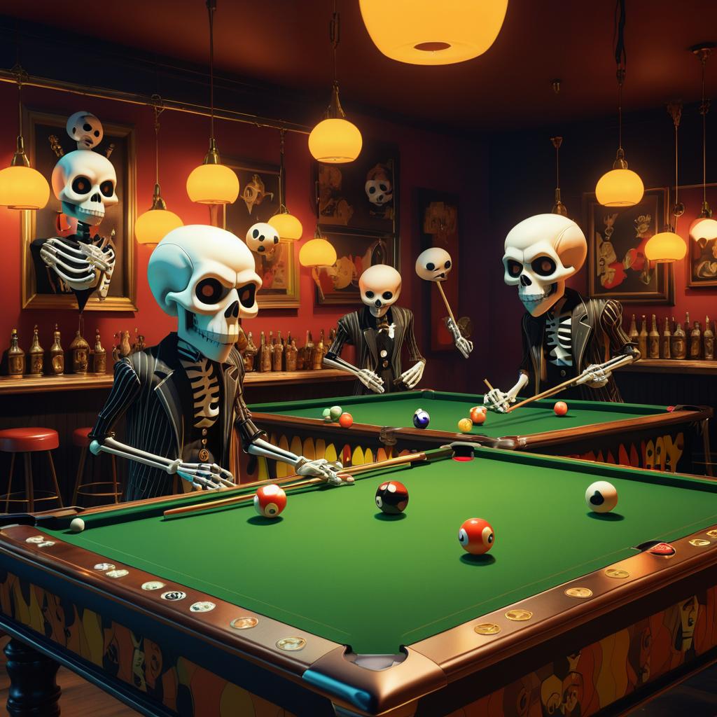 Skeletons Enjoying Billiards in a Bar