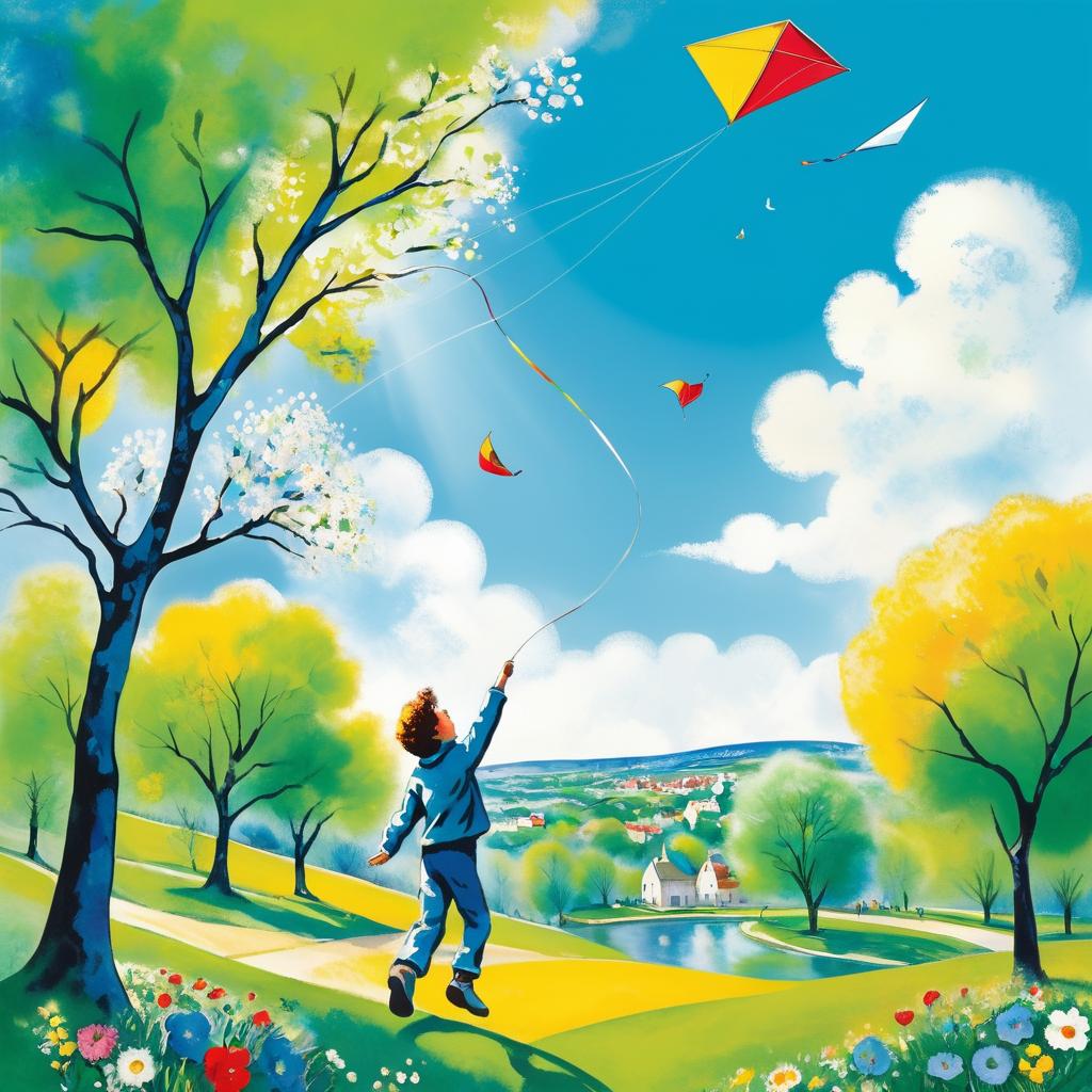 Chagall-Inspired Boy Flying a Kite