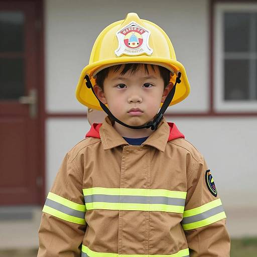 Young Boy in Firefighter Costume