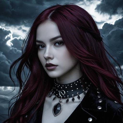 Gothic Anime Style Portrait with Burgundy Hair