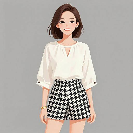 Chic Smiling Woman in Stylish Outfit