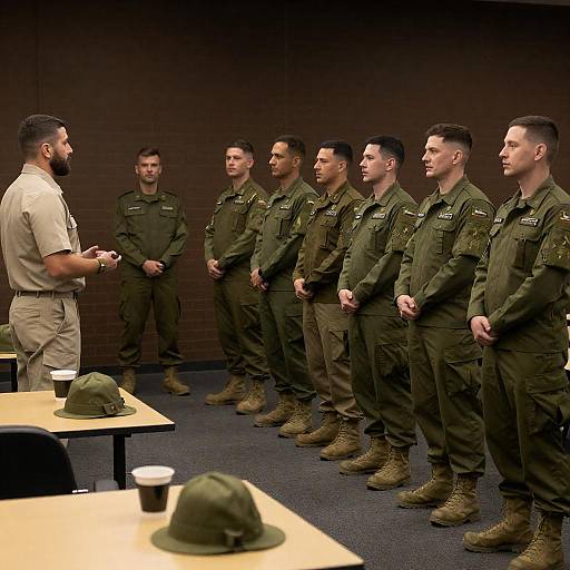 Military Briefing with Soldiers and Officer