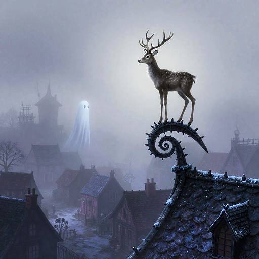 Ghostly Deer on Spiraling Rooftop