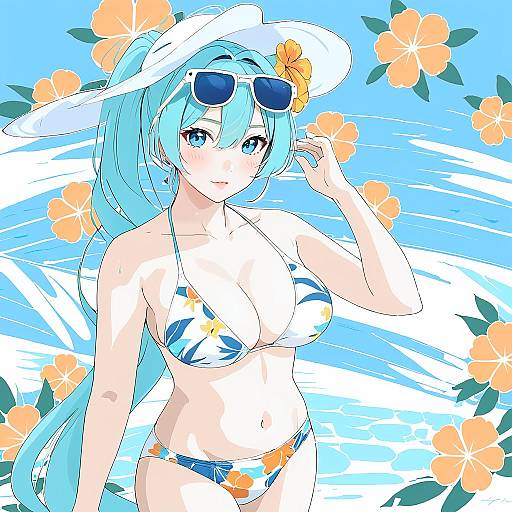 Illustration of Hiyori (swimsuit) (blue archive), blue archive in the style of Kotorai
