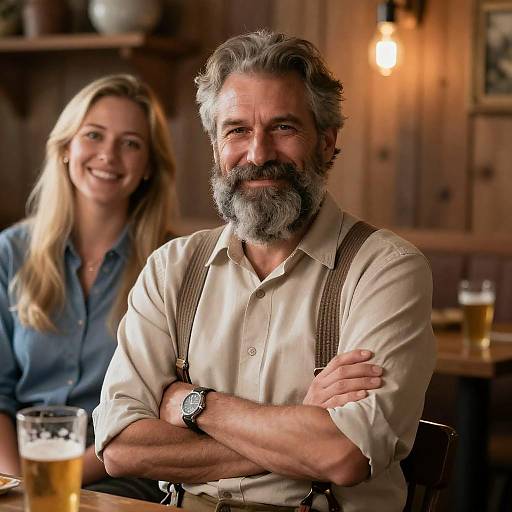 Smiling Couple in Rustic Bar