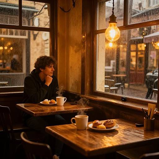 Cozy Rustic Café on Rainy Afternoon