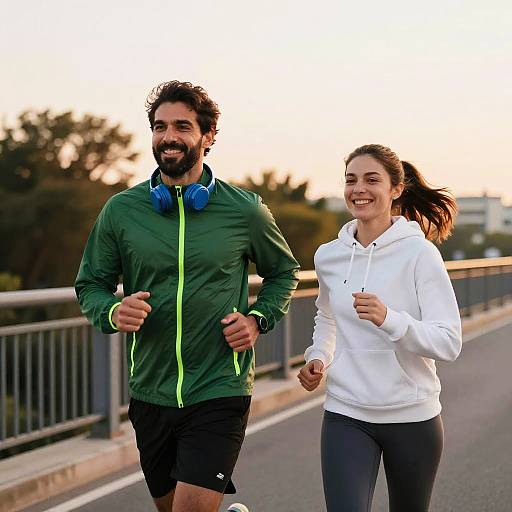 Smiling Couple Jogging at Sunset