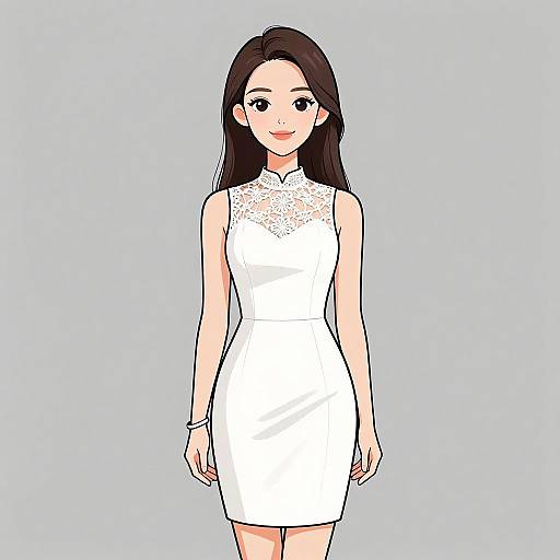 Smiling Woman in Minimalist White Dress