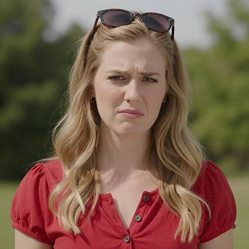 Annoyed Blonde Woman in Outdoor Setting