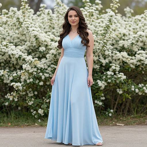 Young Woman in Blue Maxi Dress