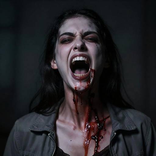 Vampire Woman Screaming with Blood