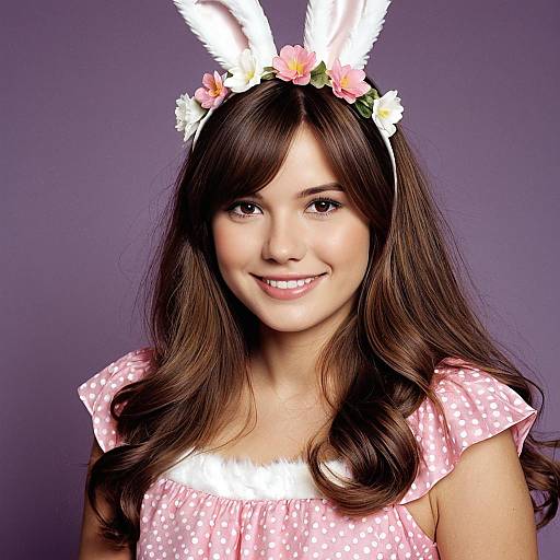 Young woman in pink Easter bunny costume