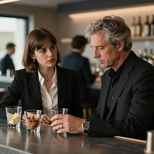 Modern Bar Scene with Concerned Couple